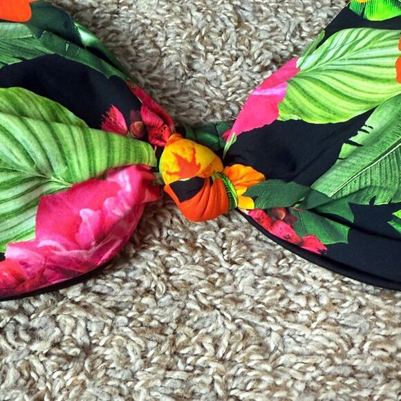 NWT Andie Pink & Black Tropical Bikini Top - Picture 3 of 6